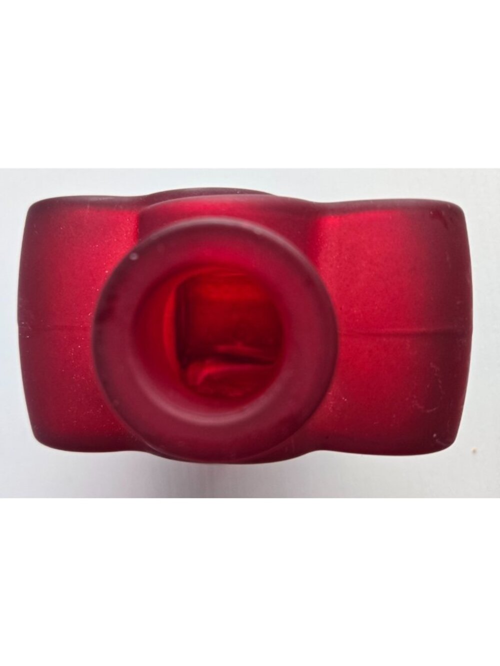 Dual HeartShaped Matte Translucent Red Pressed Glass Vase 5"x 3.5" Marks on Base - Picture 7 of 10